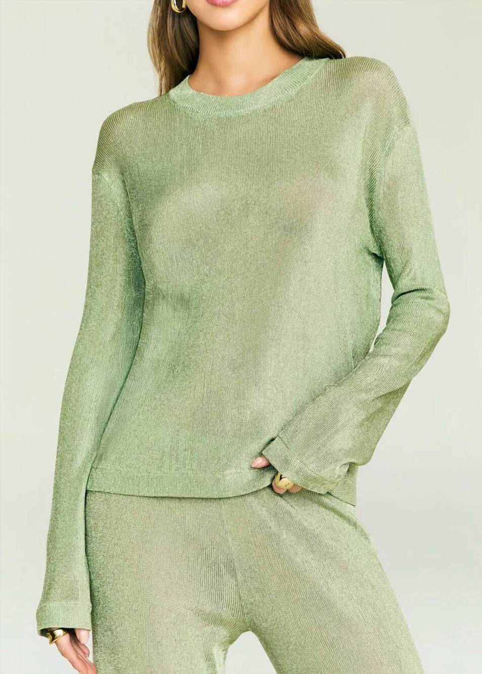 NEW SER.O.YA hana metallic knit top in sage